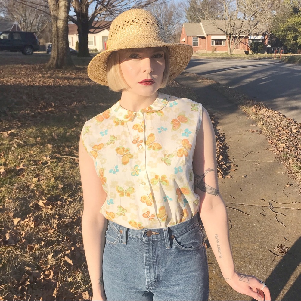 Vintage Peter Pan Collar Butterfly Tank Top